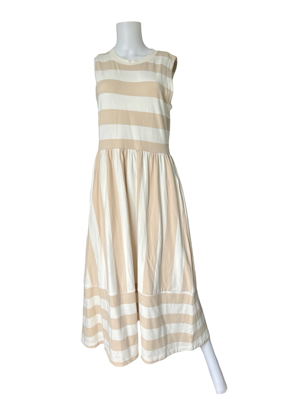 Evereve Striped Midi Dress Tan White Neutral Resort Beach Womens Size Medium